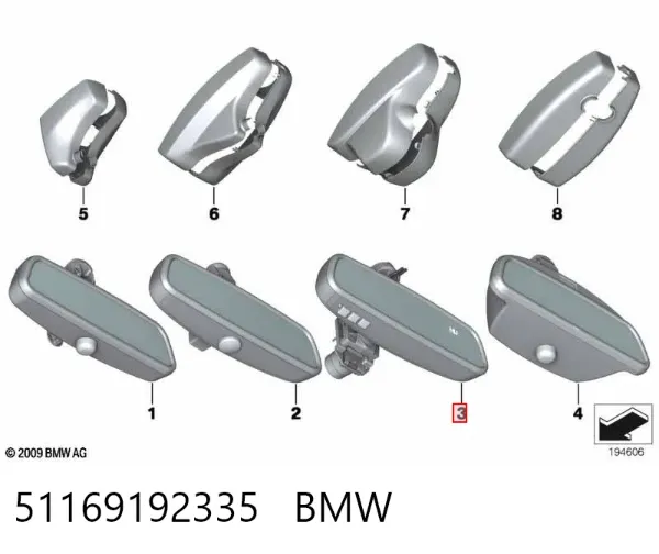 Espelho de salão interno 51169192335 BMW