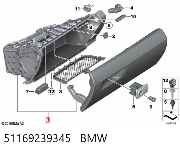 Caixa para porta-luvas (porta-luvas) 51169239345 BMW
