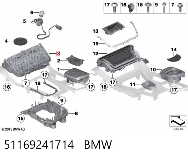 Suporte para copos de braço de consola central 51169241714 BMW