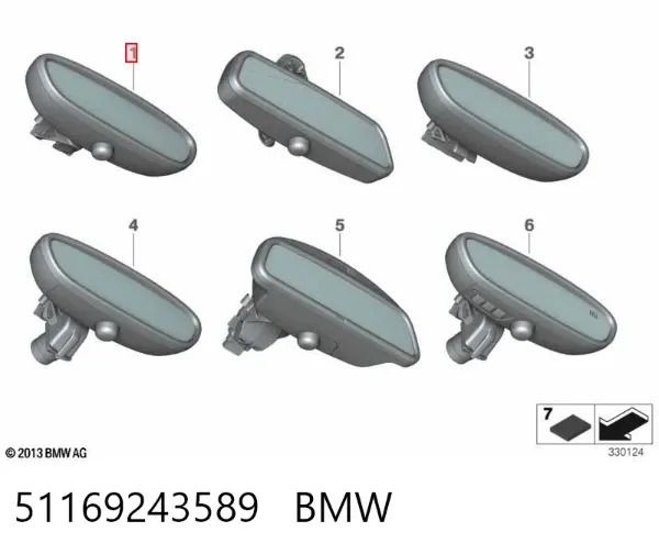 Espelho de salão interno 51169243589 BMW