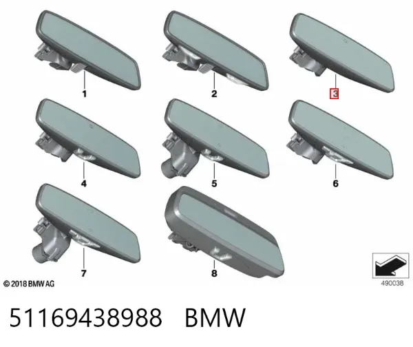Espelho de salão interno 51169438988 BMW