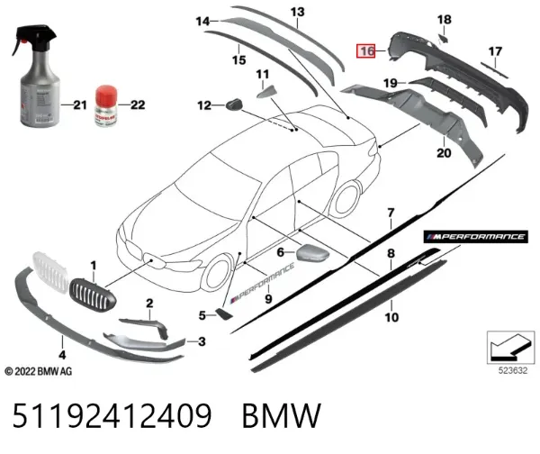 Placa sobreposta do pára-choque traseiro 51192412409 BMW