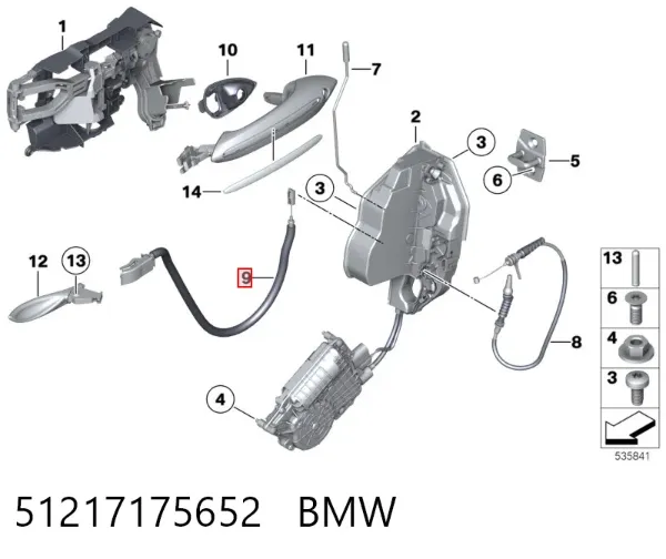 Cabo (pedal) de abertura do fecho da porta dianteira 51217175652 BMW