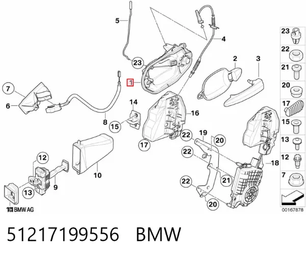 Suporte de maçaneta externa da porta dianteira direita 51217199556 BMW