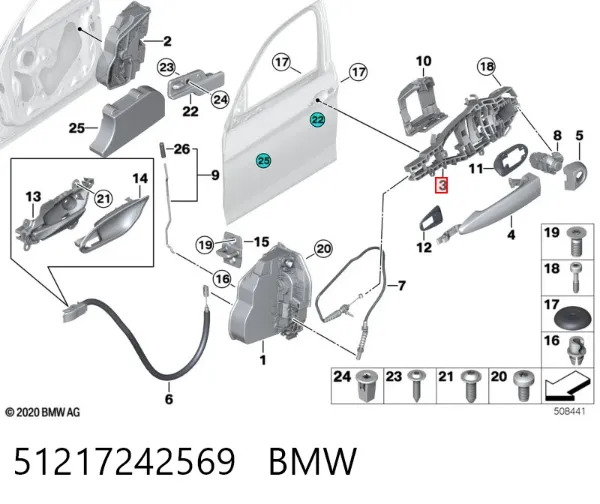 Suporte de maçaneta externa da porta dianteira esquerda 51217242569 BMW