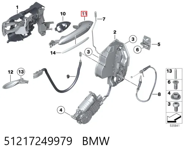 Maçaneta dianteira esquerda externa da porta 51217249979 BMW