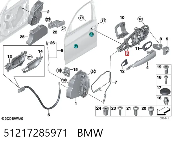 Suporte de maçaneta externa da porta dianteira esquerda 51217285971 BMW