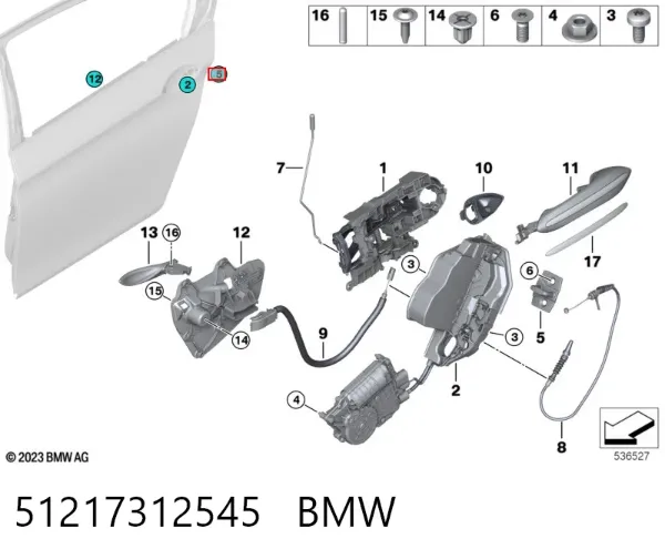 Gozno de garra (parte complementar) de fecho da porta dianteira 51217312545 BMW