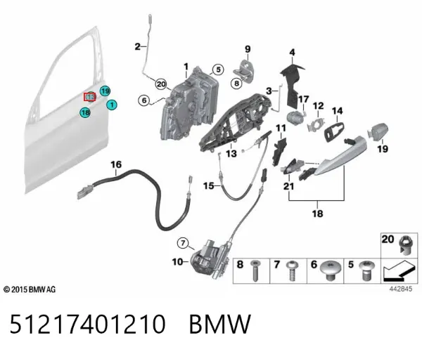 Suporte de maçaneta externa da porta traseira direita 51217401210 BMW