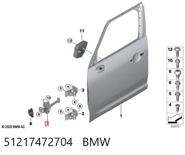 Limitador dianteiro direito de abertura de porta 51217472704 BMW