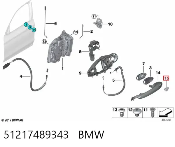 Placa sobreposta de maçaneta da porta 51217489343 BMW