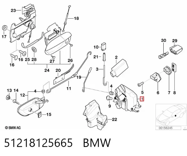 Fecho da porta dianteira esquerda 51218125665 BMW
