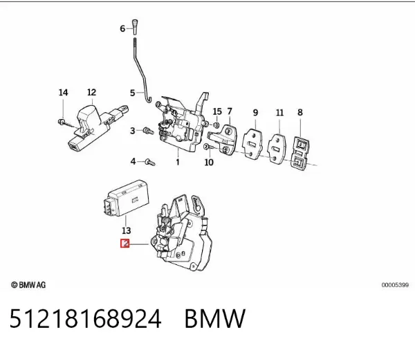 Fecho da porta dianteira direita 51218168924 BMW