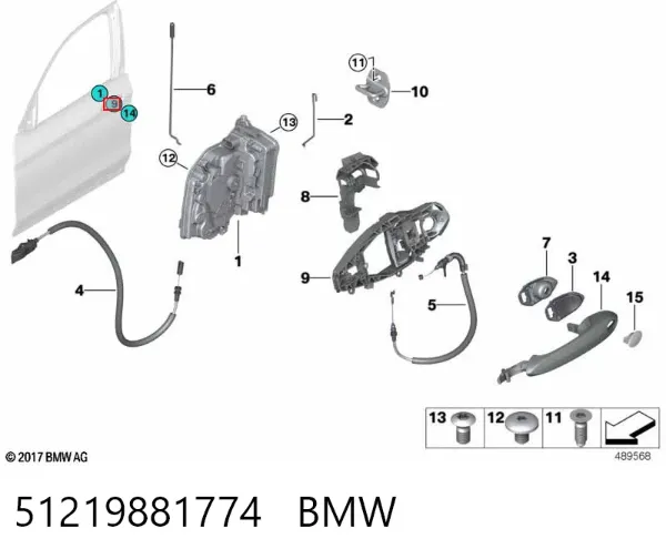 Suporte de maçaneta externa da porta dianteira direita 51219881774 BMW