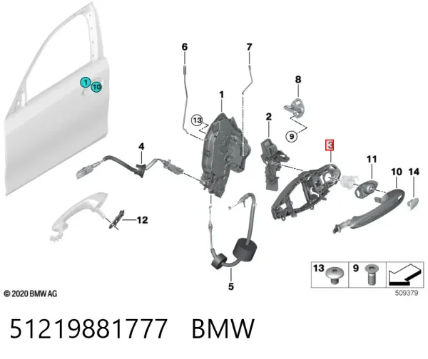 Suporte de maçaneta externa da porta dianteira esquerda 51219881777 BMW