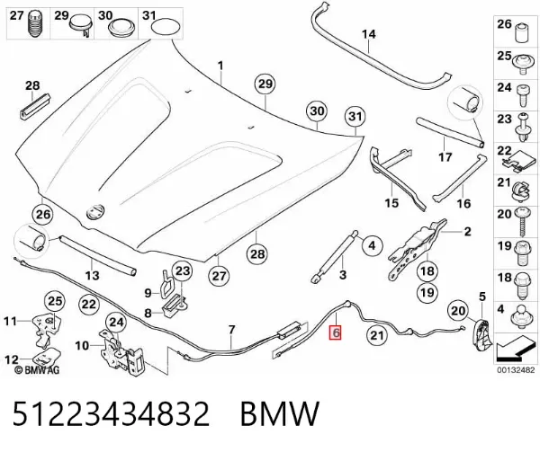 Cabo traseiro de abertura da capota 51223434832 BMW