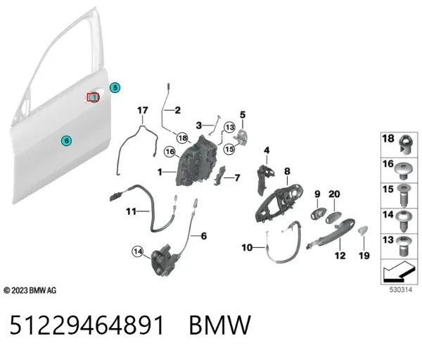 Fecho da porta dianteira esquerda 51229464891 BMW