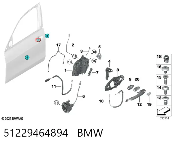 Fecho da porta dianteira direita 51229464894 BMW