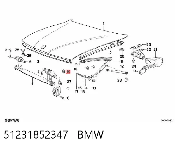 Pára-choque (grade de proteção) da capota 51231852347 BMW