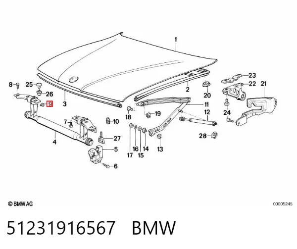 Pára-choque (grade de proteção) da capota 51231916567 BMW