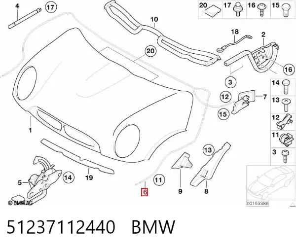Cabo de abertura da capota 51237112440 BMW