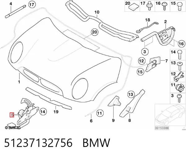 Fecho da capota direito 51237132756 BMW