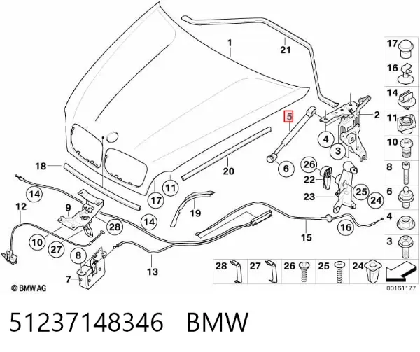 Amortecedor da capota 51237148346 BMW