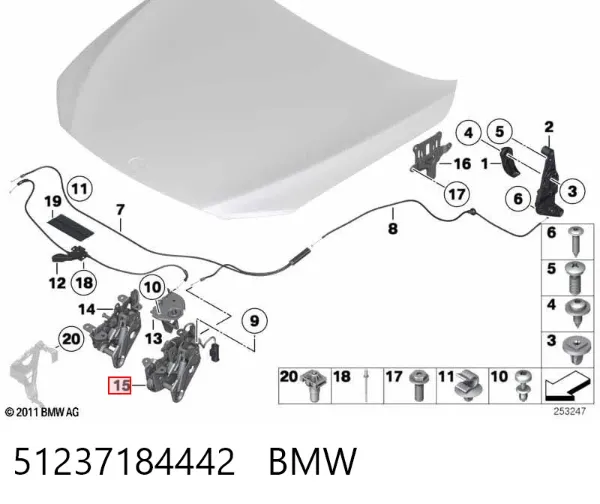 Fecho da capota direito 51237184442 BMW