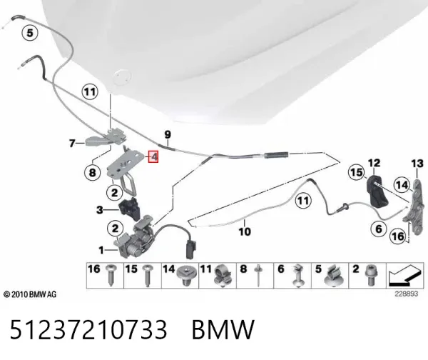 Fecho da capota direito 51237210733 BMW