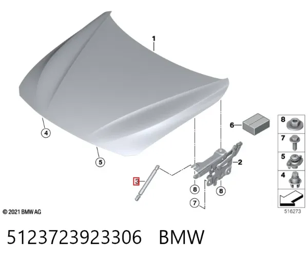 Amortecedor da capota 5123723923306 BMW