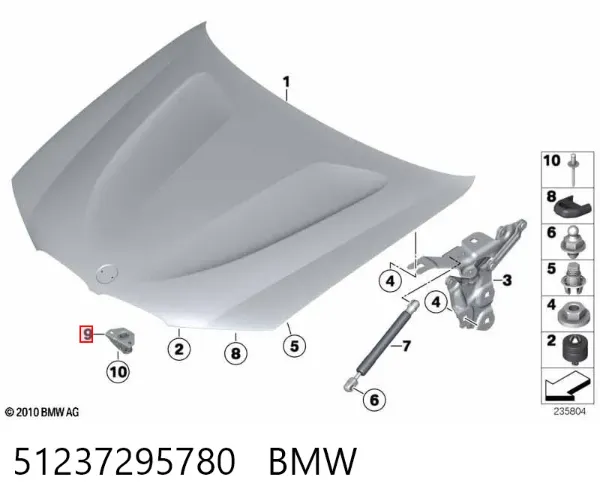 Fixador de suporte da capota 51237295780 BMW