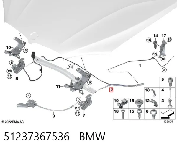 Cabo dianteiro de abertura da capota 51237367536 BMW