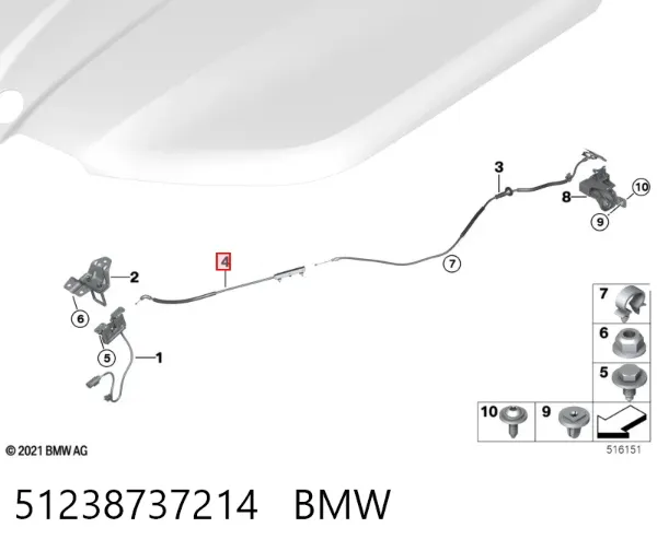 Cabo dianteiro de abertura da capota 51238737214 BMW