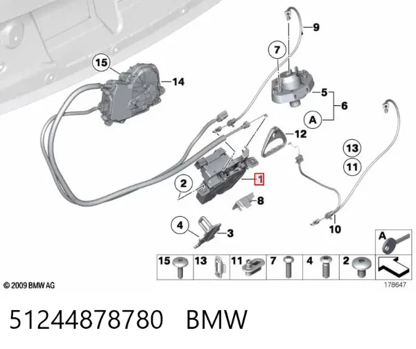 Fecho de tampa de porta-malas (de 3ª/5ª porta traseira) 51244878780 BMW