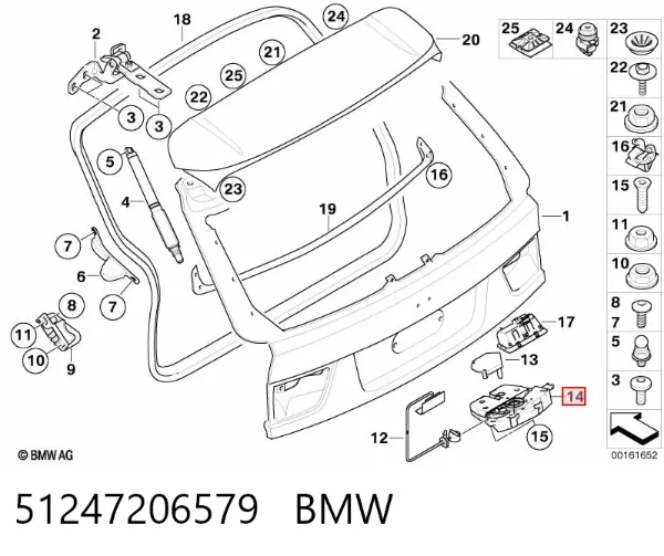 Fecho de tampa de porta-malas (de 3ª/5ª porta traseira) 51247206579 BMW