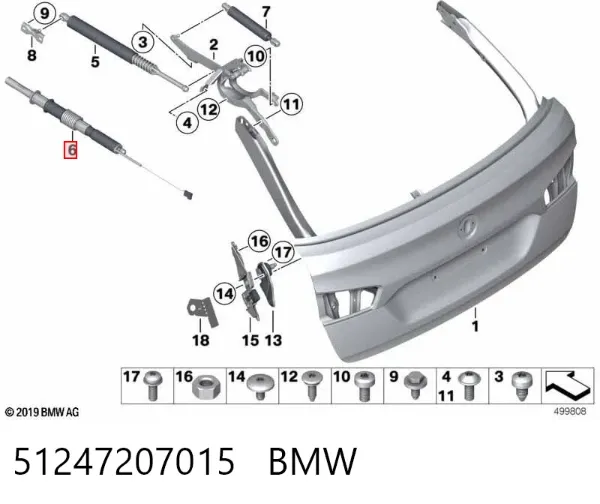 Amortecedor de tampa de porta-malas (de 3ª/5ª porta traseira) 51247207015 BMW