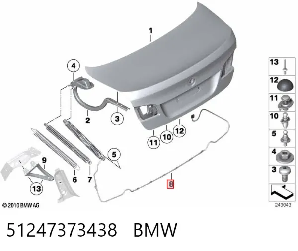 Amortecedor de tampa de porta-malas (de 3ª/5ª porta traseira) 51247373438 BMW