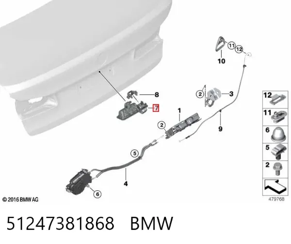 Botão de acionamento do fecho de tampa de porta-malas (de 3ª/5ª porta (de tampa de alcapão) 51247381868 BMW