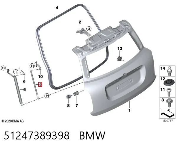 Amortecedor de tampa de porta-malas (de 3ª/5ª porta traseira) 51247389398 BMW
