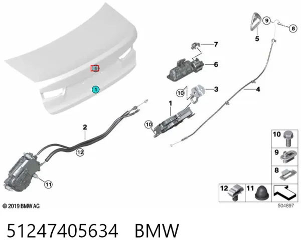 Puxador externo de tampa de porta-malas (de 3ª/5ª porta traseira) 51247405634 BMW