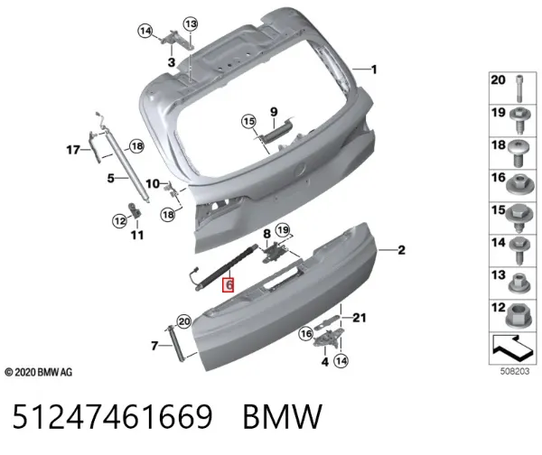 Amortecedor de tampa de porta-malas (de 3ª/5ª porta traseira) 51247461669 BMW