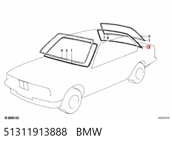 Compactador de vidro traseiro 51311913888 BMW