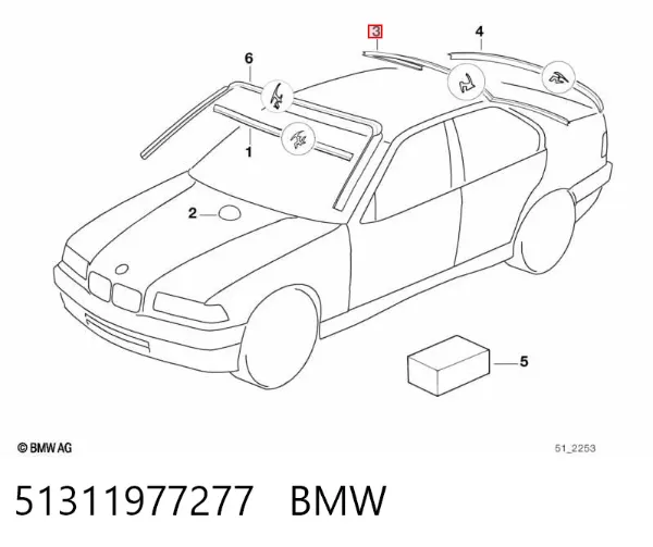 Moldura de vidro traseiro 51311977277 BMW