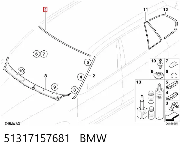 Vedação de pára-brisas superior 51317157681 BMW