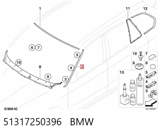 Moldura direita de pára-brisas 51317250396 BMW
