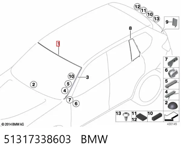 Moldura superior de pára-brisas 51317338603 BMW