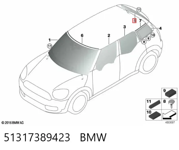 Vidro de porta-malas de 3ª/5ª porta traseira (de tampa de alcapão) 51317389423 BMW