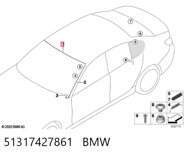 Moldura superior de pára-brisas 51317427861 BMW