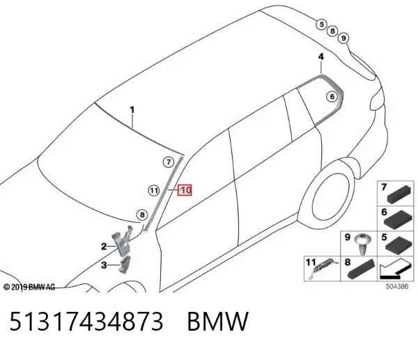 Moldura esquerda de pára-brisas 51317434873 BMW