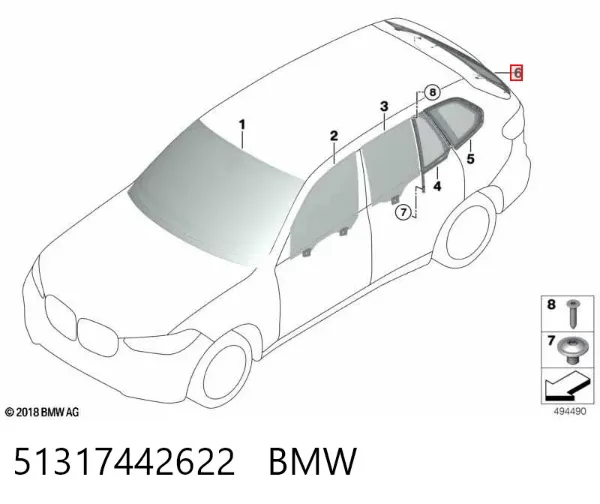 Vidro de porta-malas de 3ª/5ª porta traseira (de tampa de alcapão) 51317442622 BMW